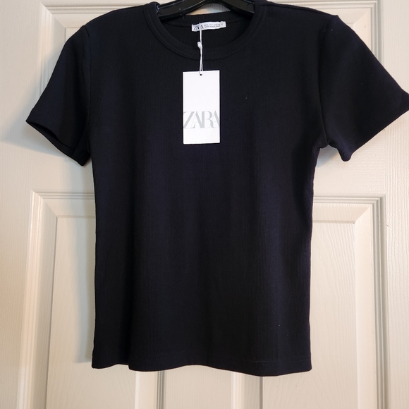 ZARA 2 Black T Shirts Ribbed NWT - Picture 7 of 9